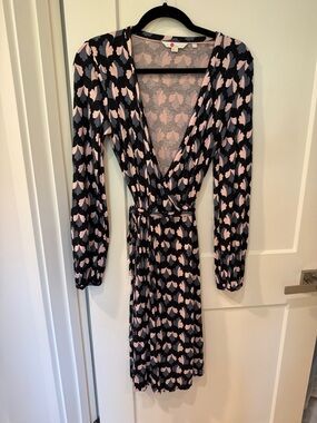 Boden Black Wrap Dress with Pale Pink Print